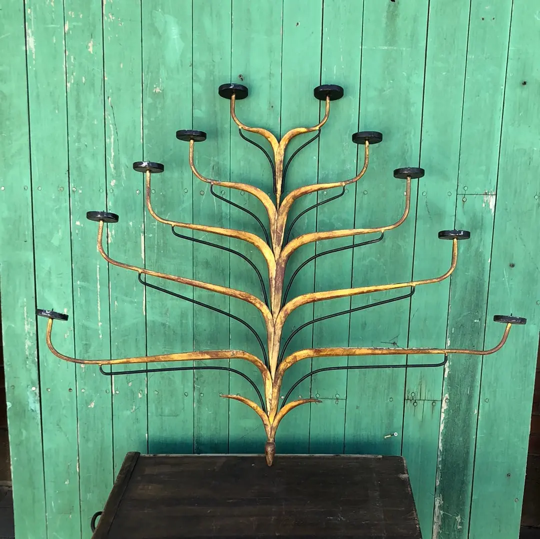 Vintage Gilt And Black Candle Wall Sconces 1