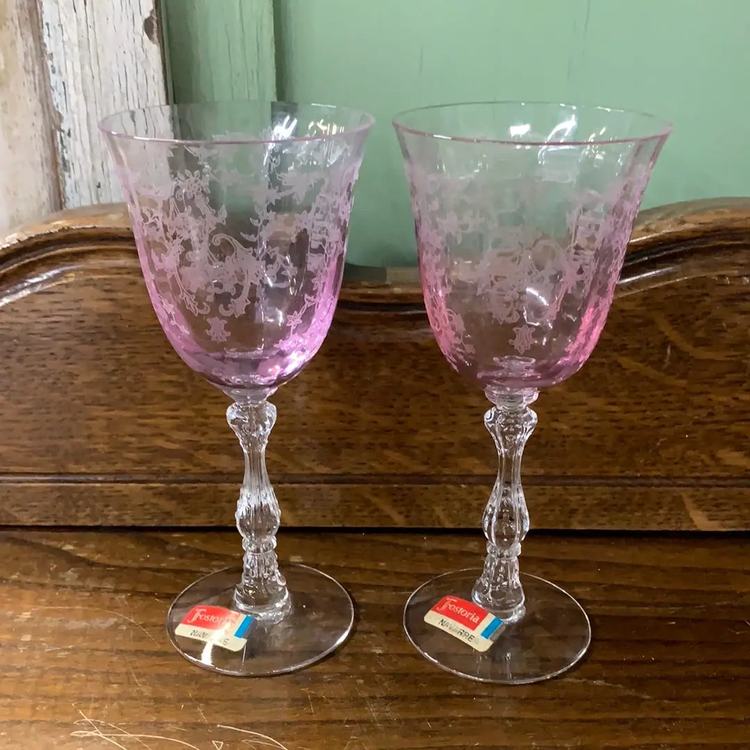 Pair Of Fostoria Pink Navarre Small Claret Glasses 1