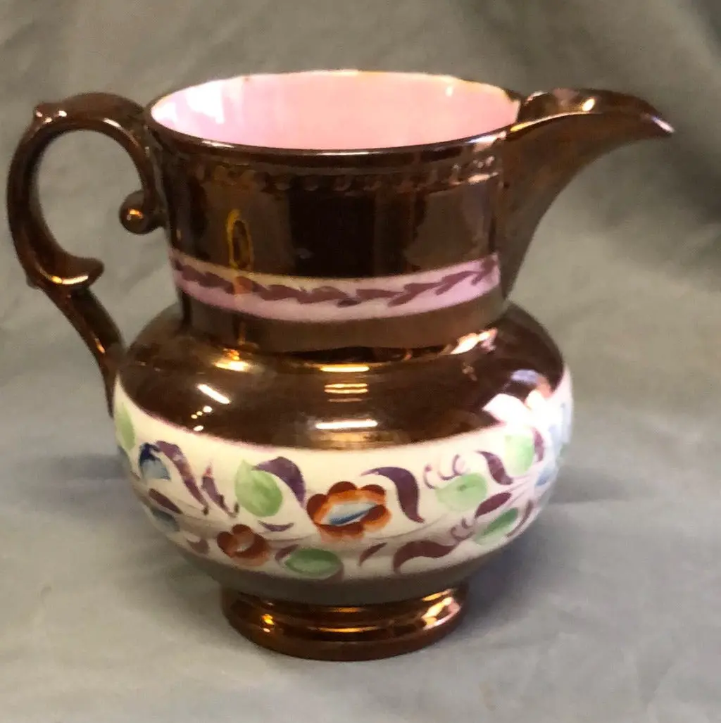 Medium Copper Luster Pitcher With Flowers 1