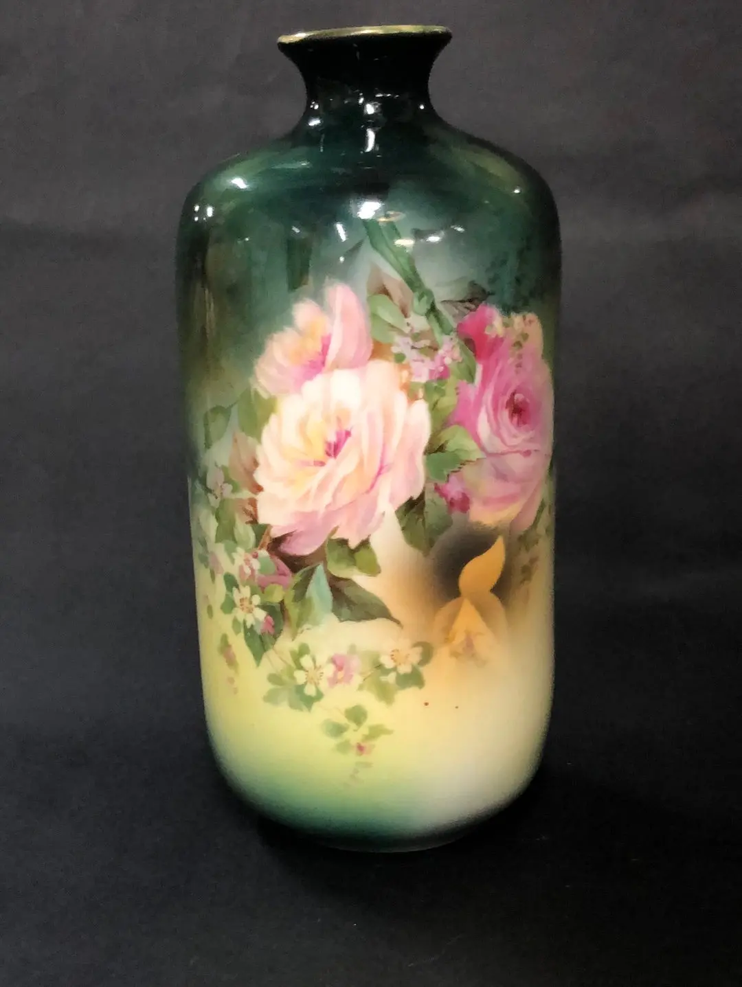 R.S. Prussia Green With Pink Roses Vase 1