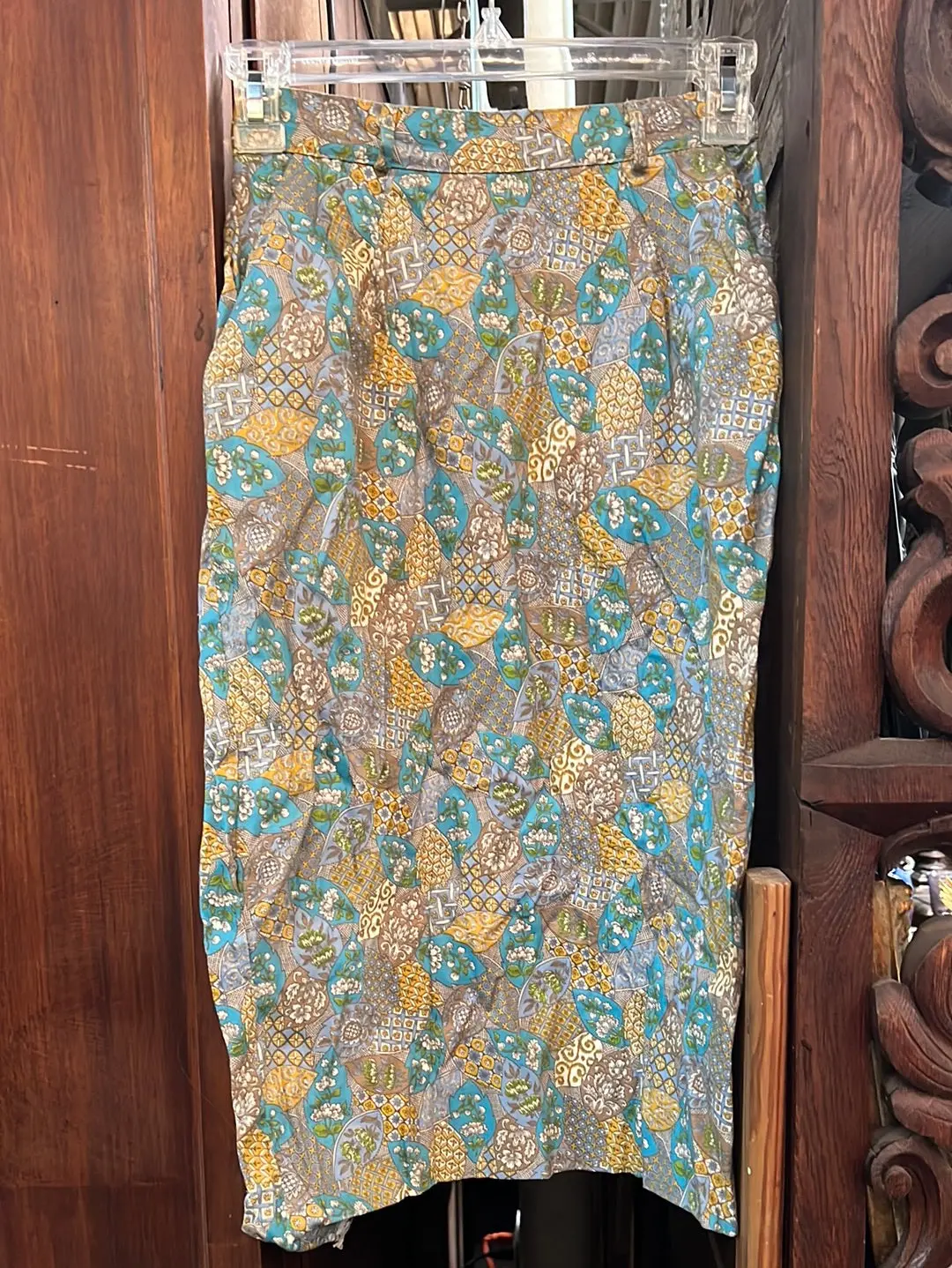 Blue Green And Yellow Printed Pencil Skirt 1