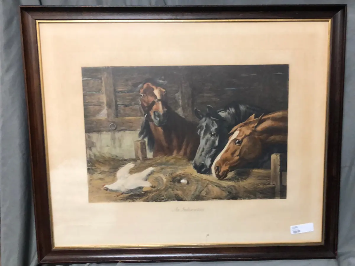 Framed Frint Of 3 Horses In A Barn 1