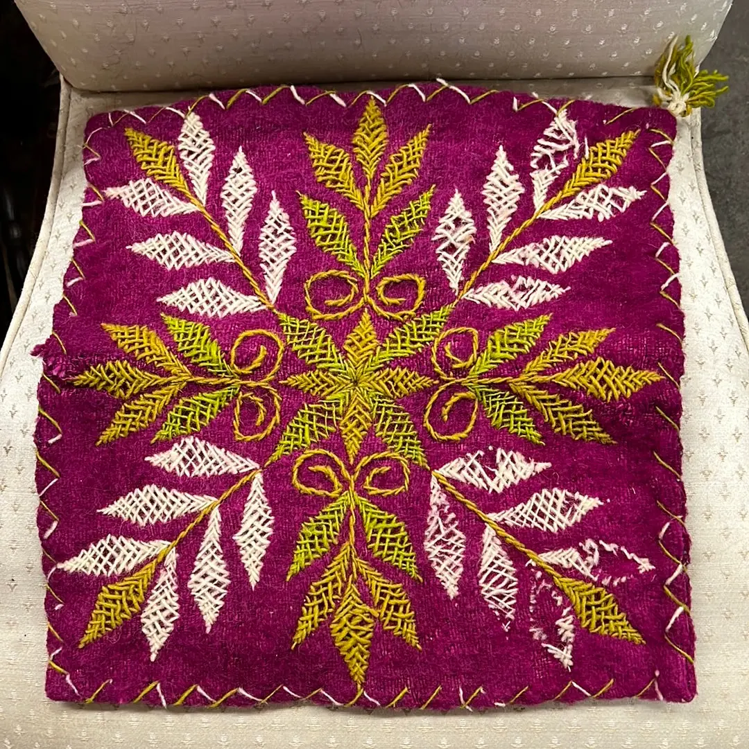 Magenta Wool Embroidered Pillow Cover From Equador 1