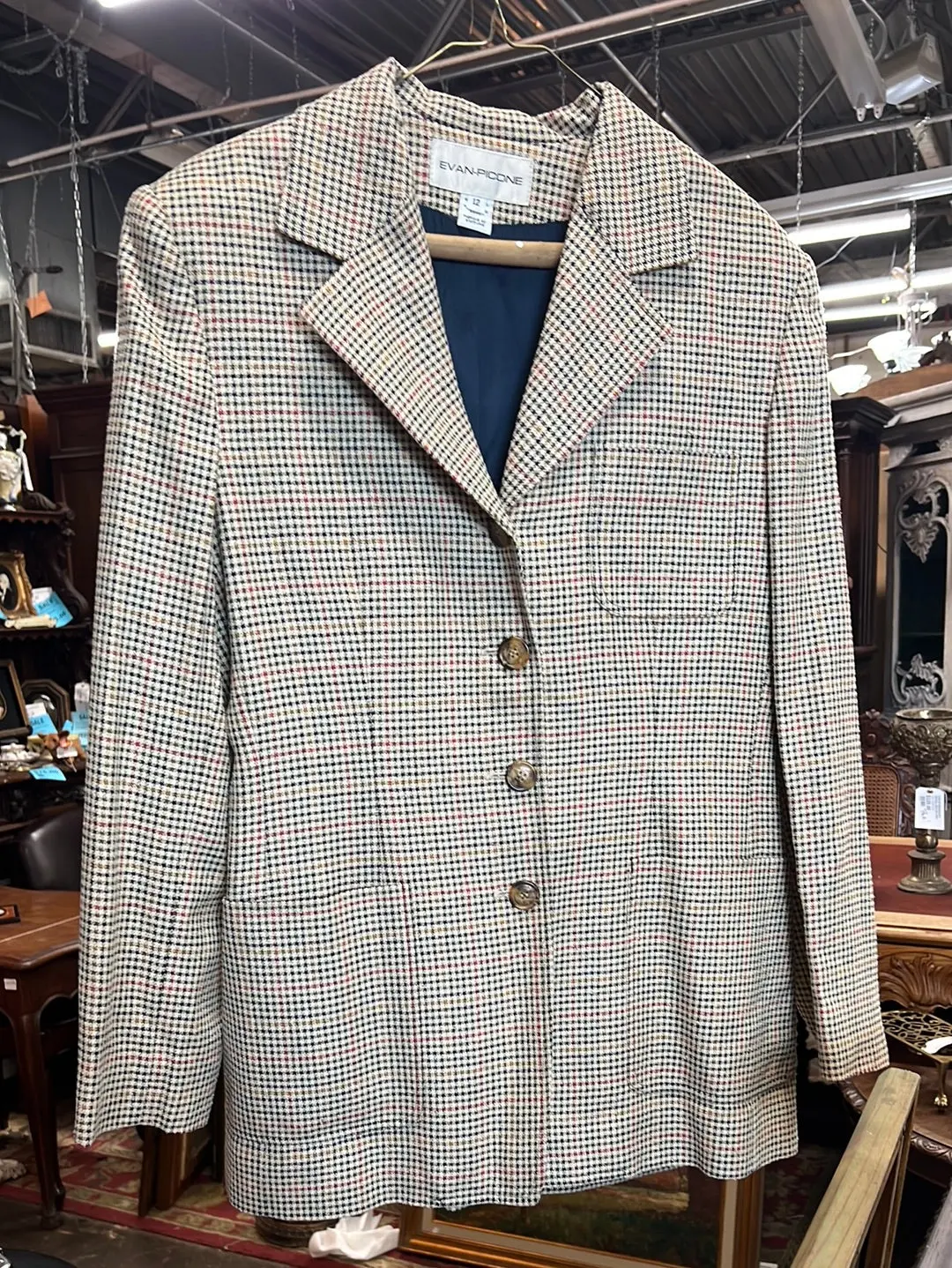 Multicolor Houndstooth Blazer With Large Pockets 1