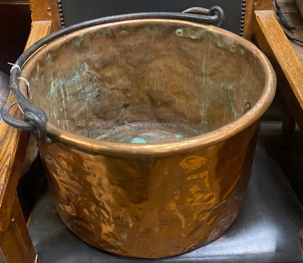 Dimpled Heavy Copper Pot With Rolled Edge And Iron Handles 1