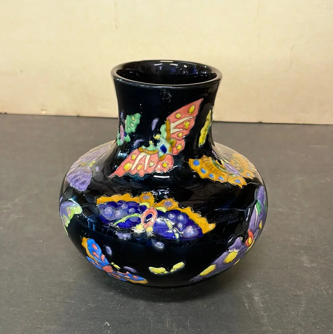 Japanese Ceramic Vase Black With Butterflies 1