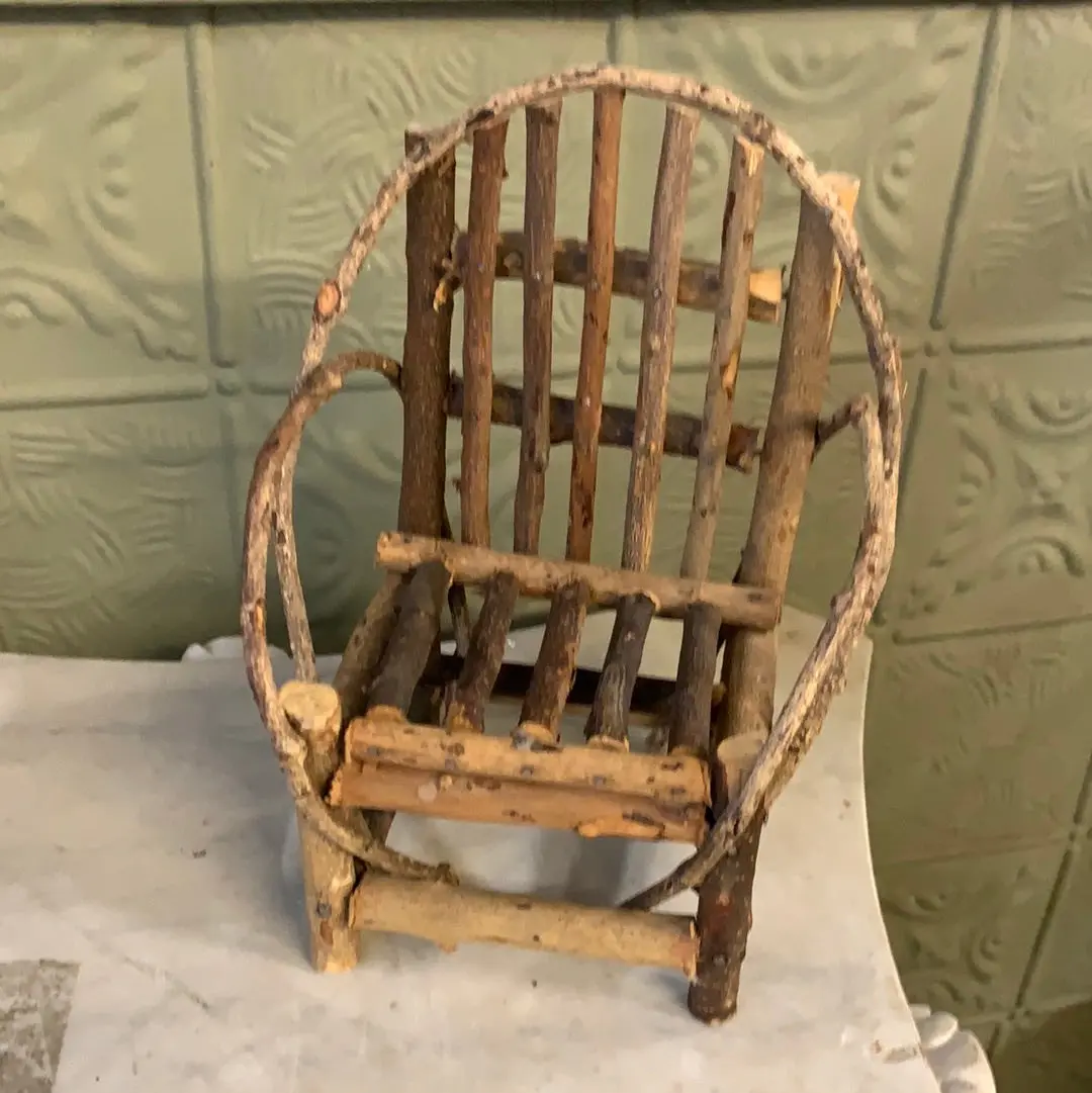 Folk Art Twig Doll Or Plant Chair 1