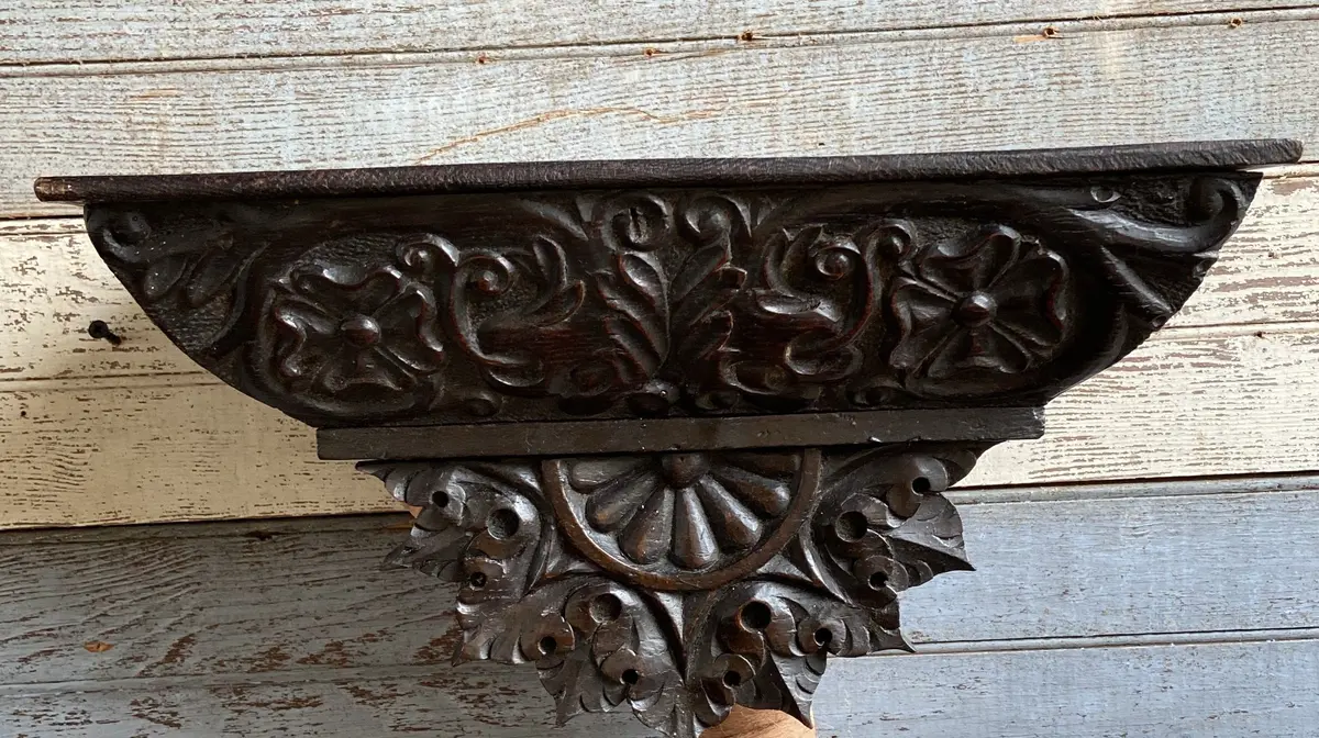Dark Walnut Carved Wall Shelf 1