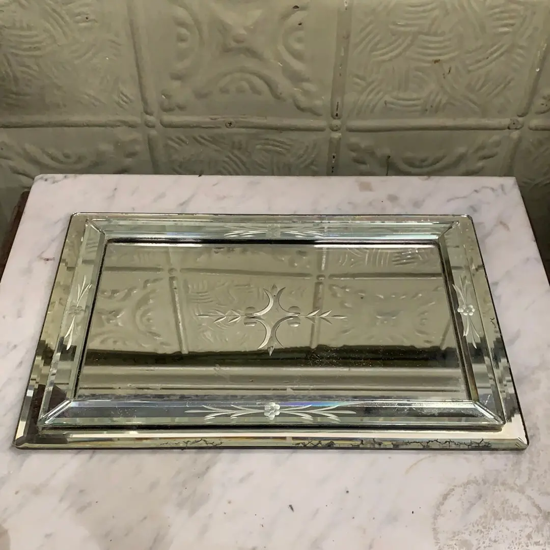 Etched Beveled Rectangular Mirror Tray 1