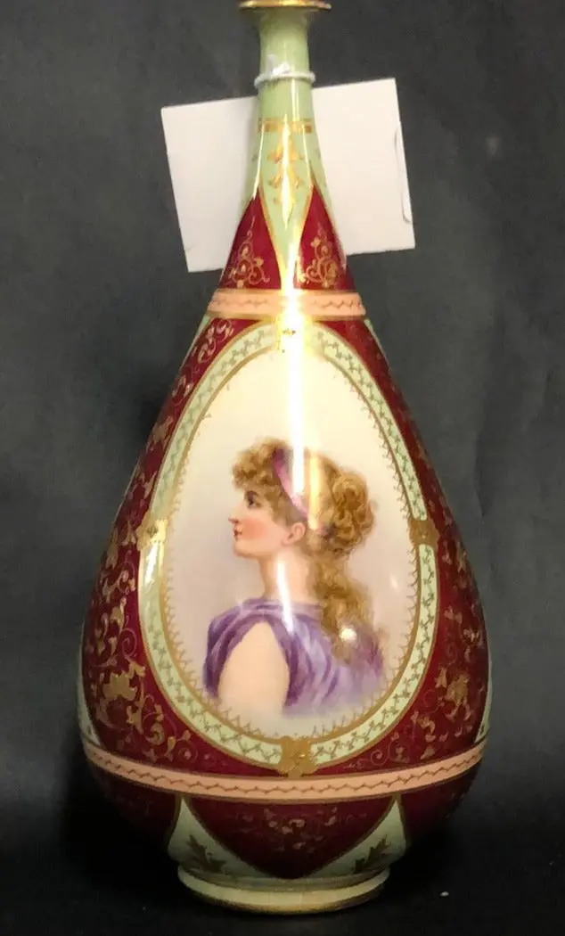 Victorian Narrow Neck Vase With Lady In Landscape  As  Found 1