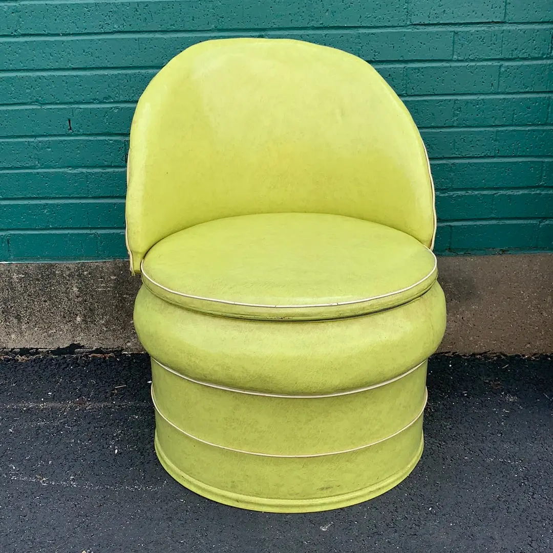 Mid Century Modern Bright Green Vinyl Storage Chair 1