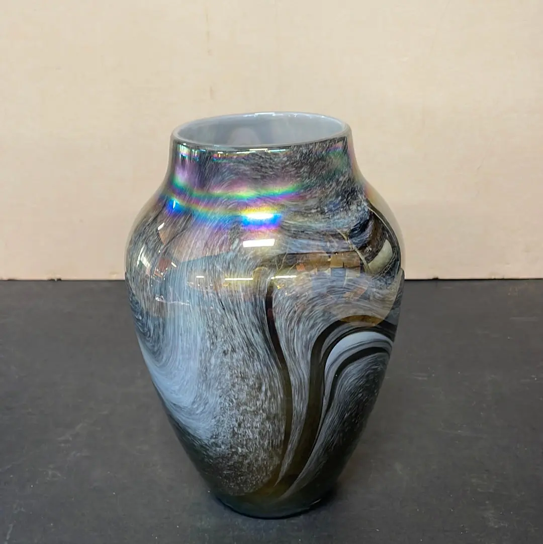 Hand Blown Case Glass Vase Swirled Gray Pattern 1