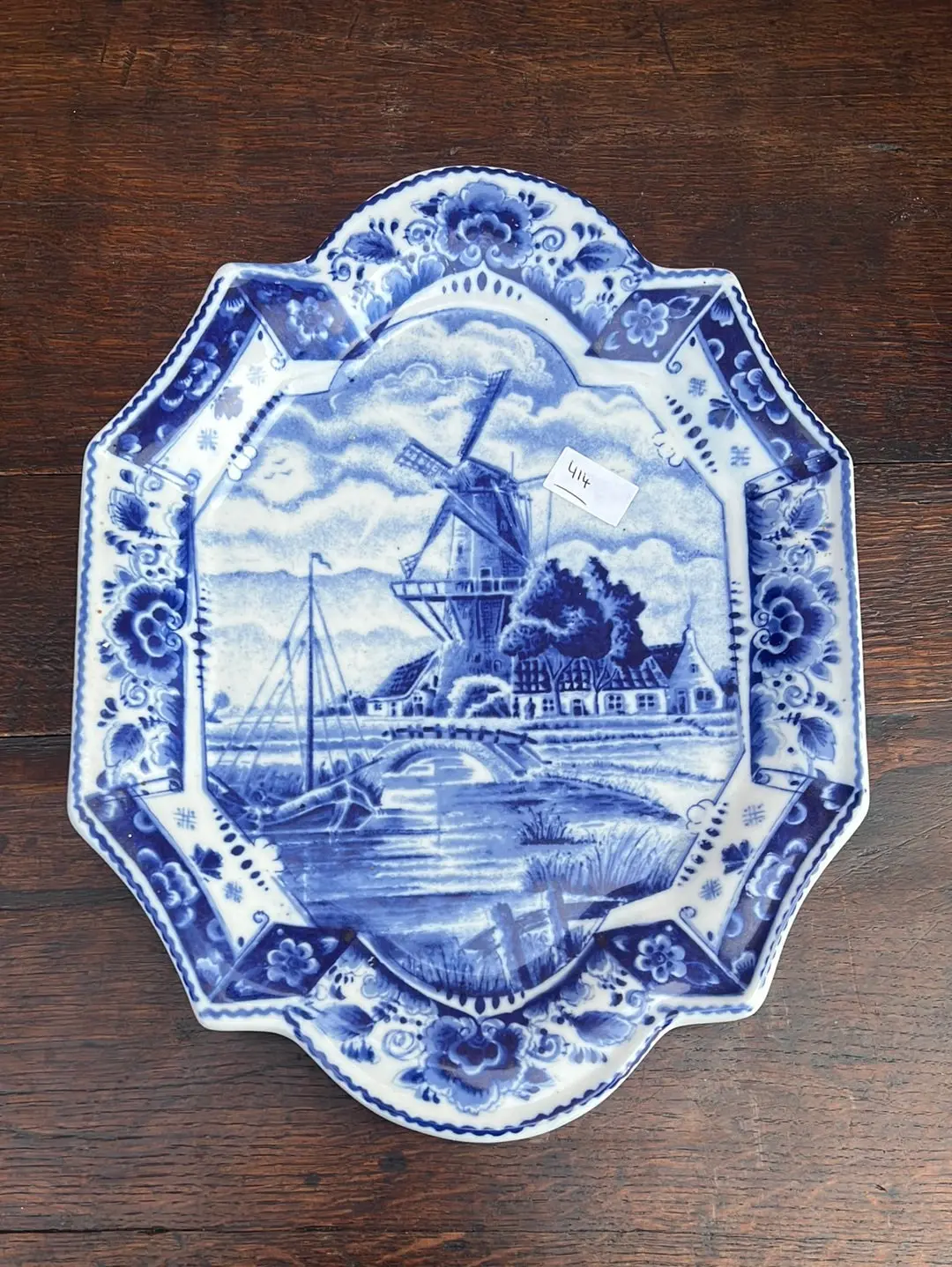 Shaped Blue And White Delft Windmill Platter/Plaque 1