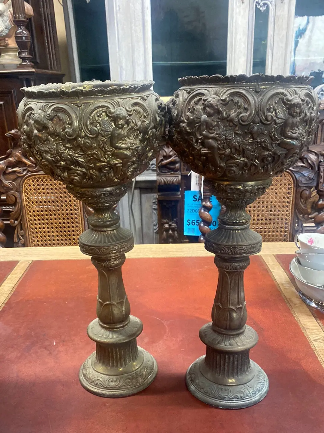 Pair Of Renaissance Revival Spelter Urns 1