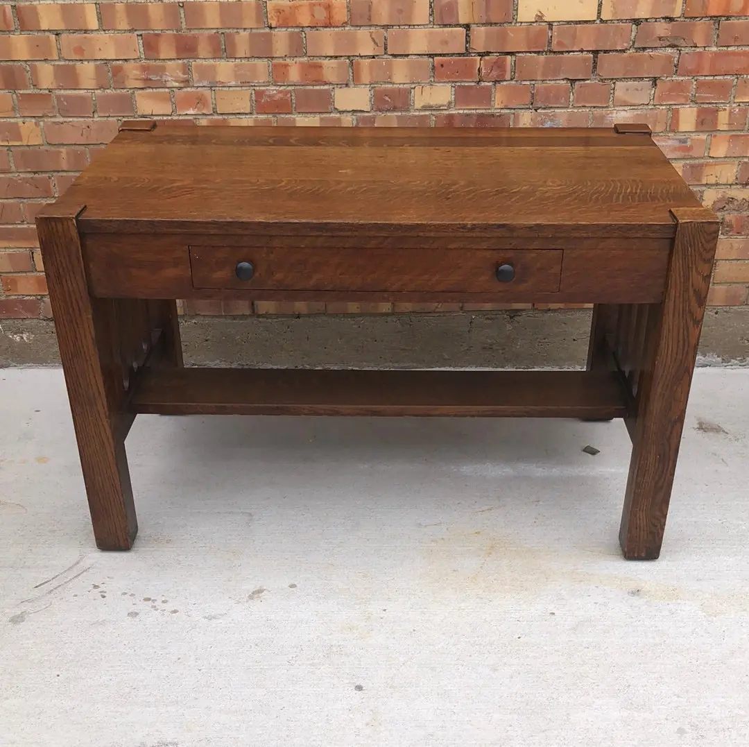 Mission Oak Single Drawer Desk With Quarter Sawn Oak 1