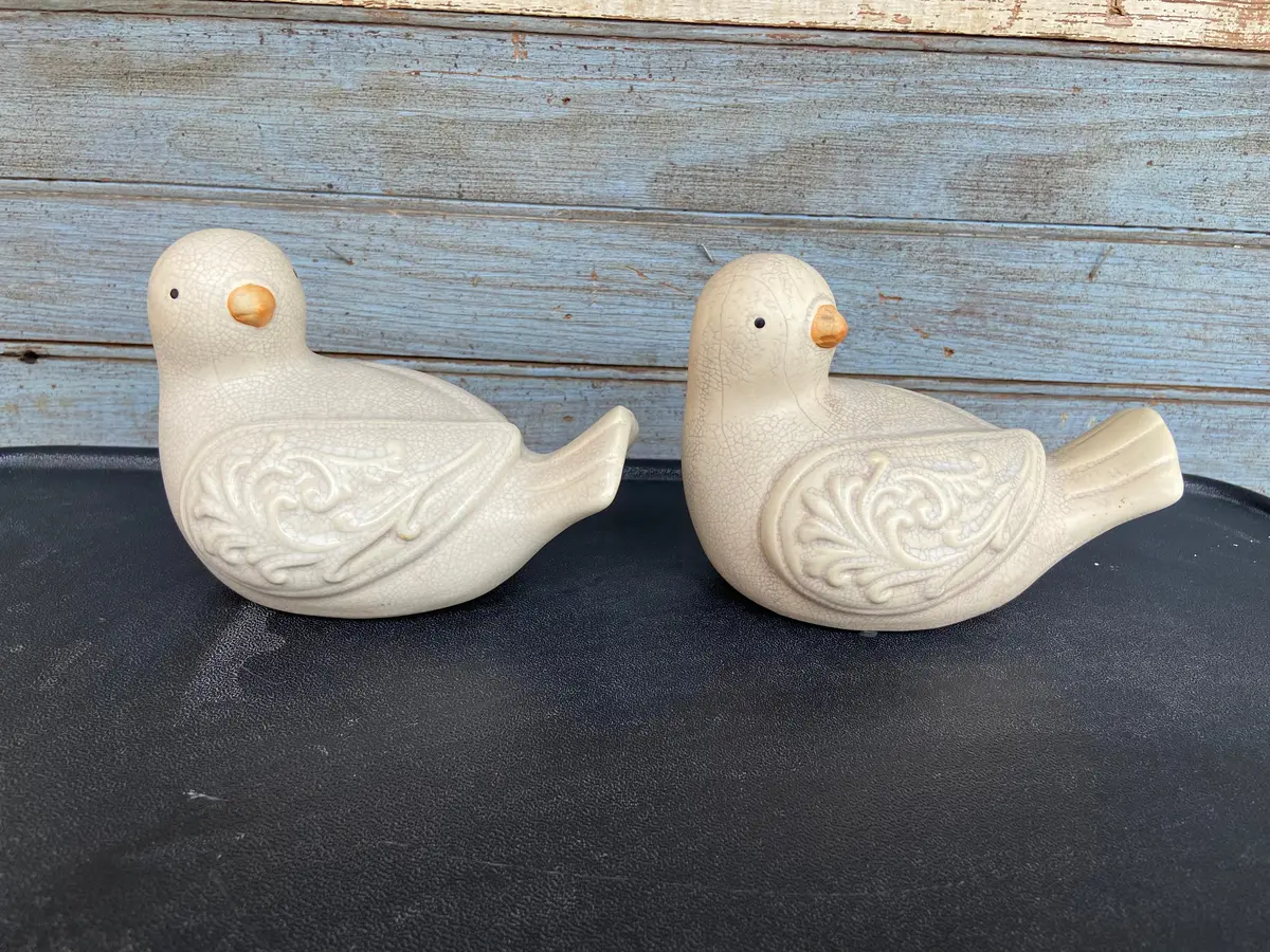 Pair Of White Porcelain Love Birds 1