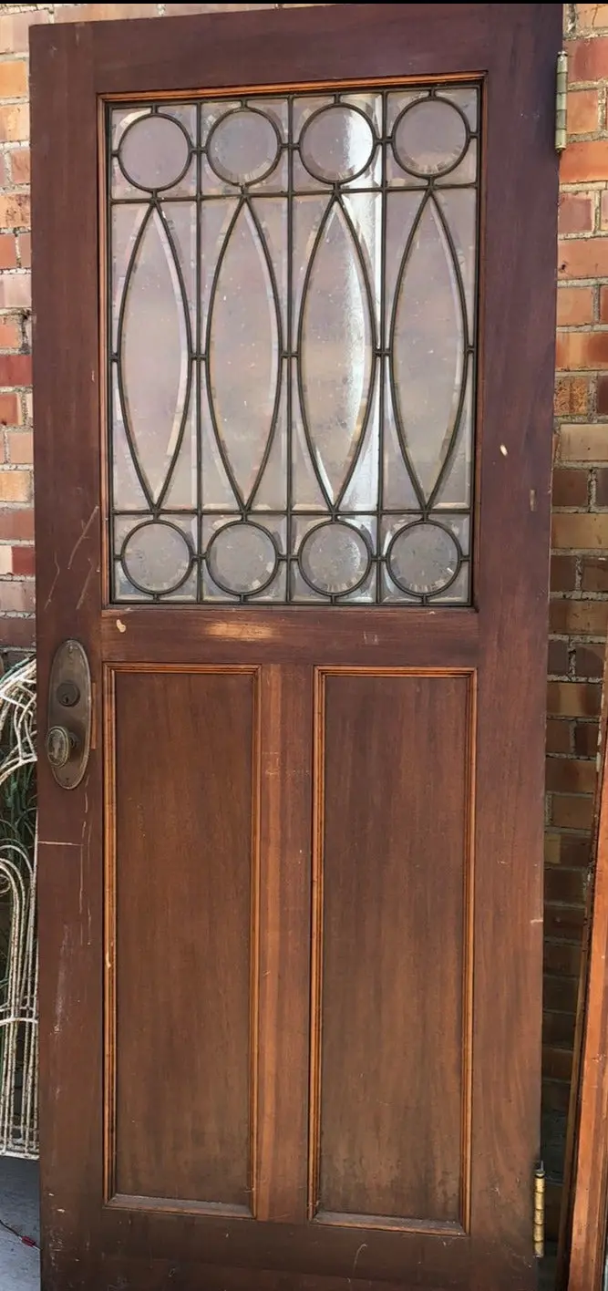Mahogany Turn Of The Century Door With Leaded And Beveled Glass 1