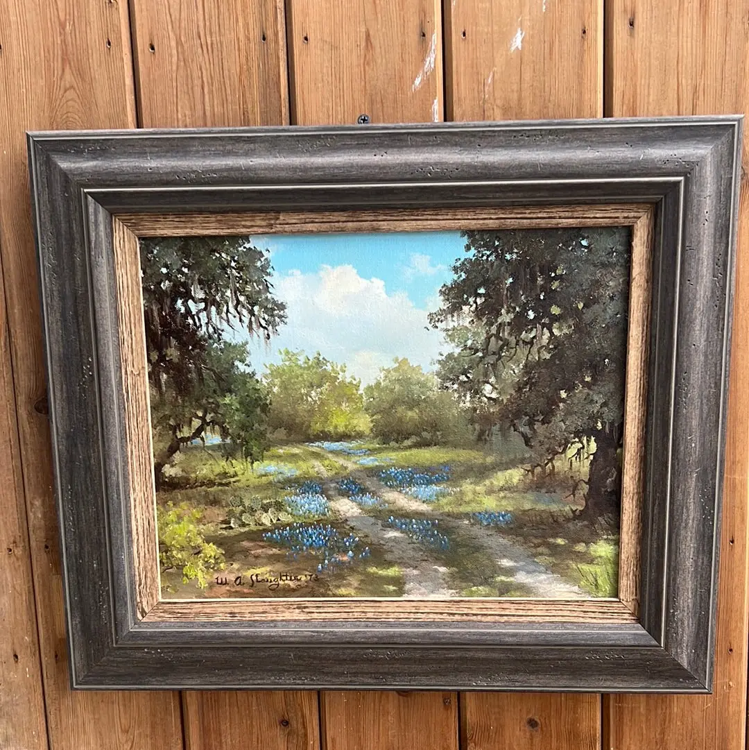 Framed Bluebonnet Oil Painting By Slaughter 1