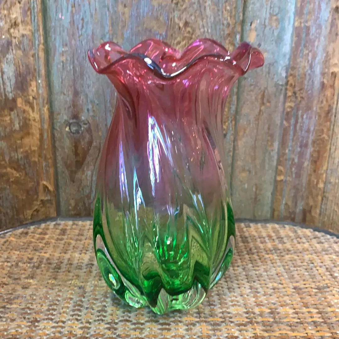 Pink And Green Glass Vase 1