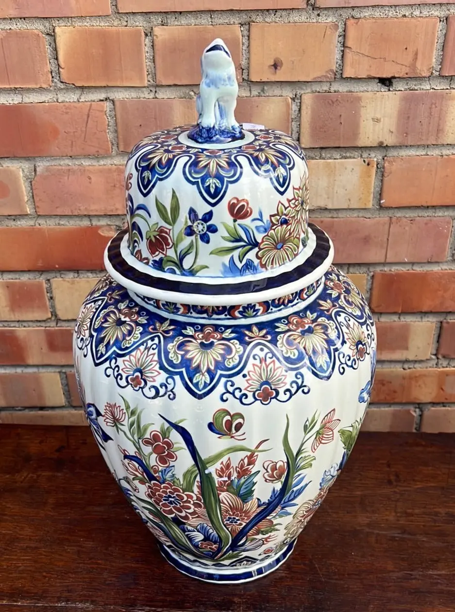 Large Polychrome Delft Ginger Jar With Foo Dog 1