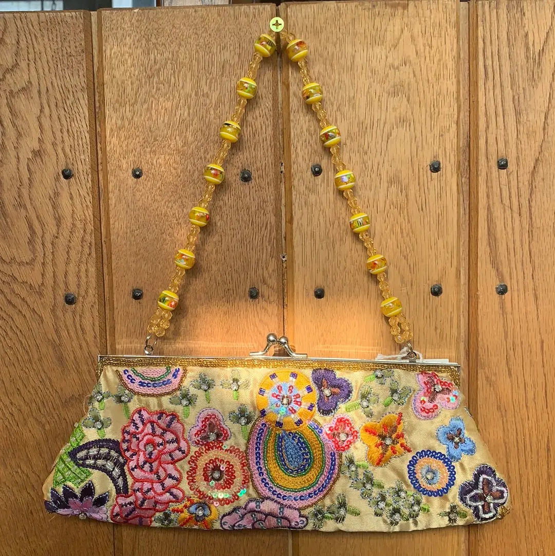 Yellow And Polychrome Embroidered Purse 1