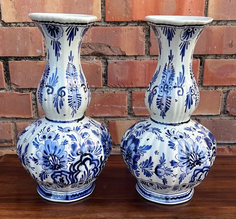 Pair Of Delft Bulbous Vases 1