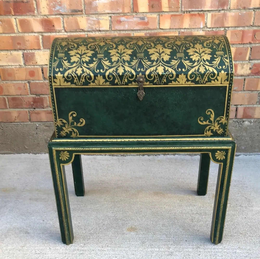 Green And Gold Domed Box On Stand -As Found 1