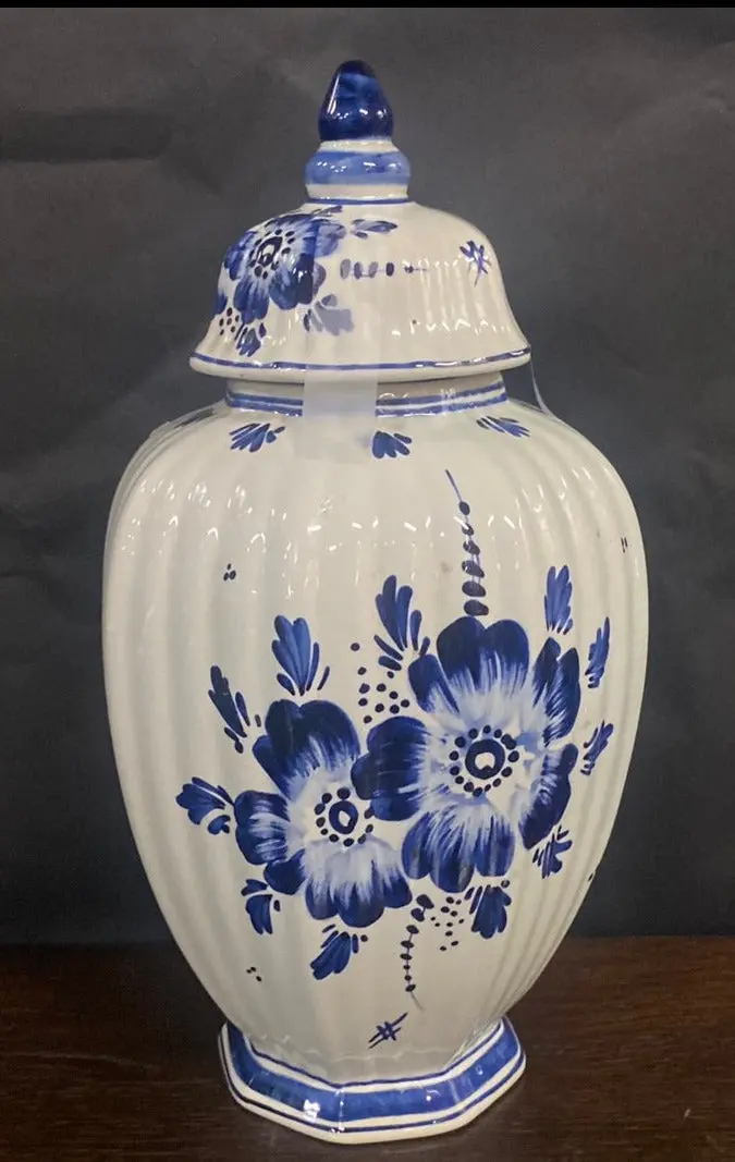 Hexagonal Shaped Floral Delft Urn 1