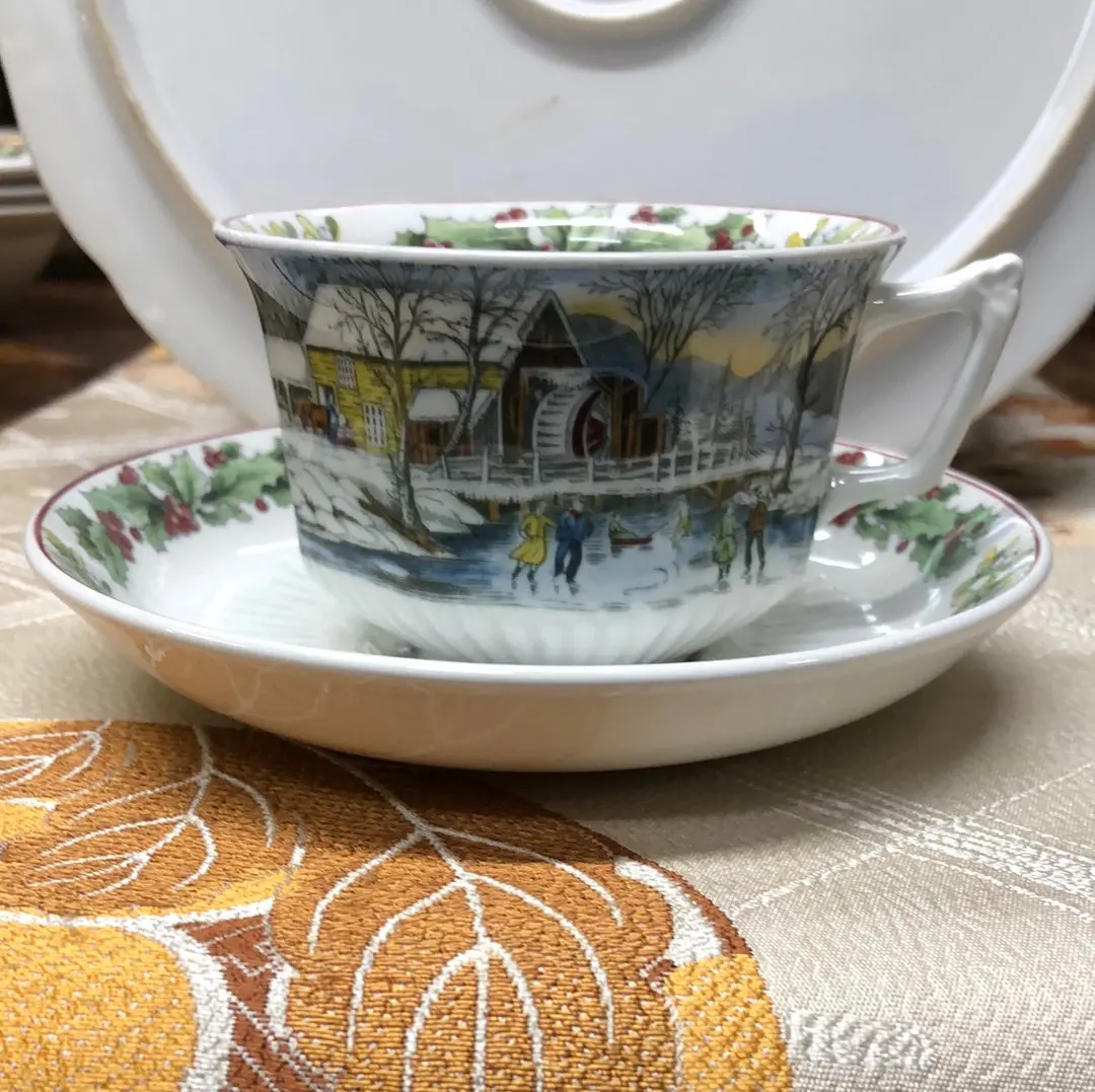 Adams Green Christmas Ironestone Cup And Saucer 1