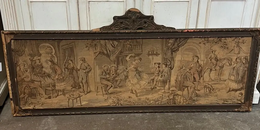Long Framed Horizontal 1920'S Tapestry - As Found 1