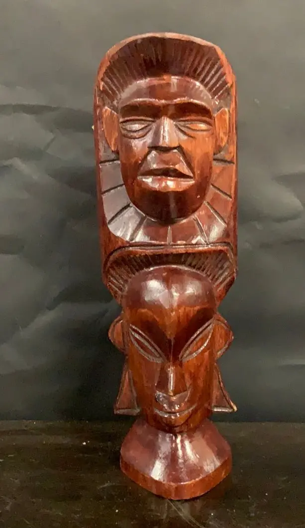 African Small Wood Statue With 2 Heads 1
