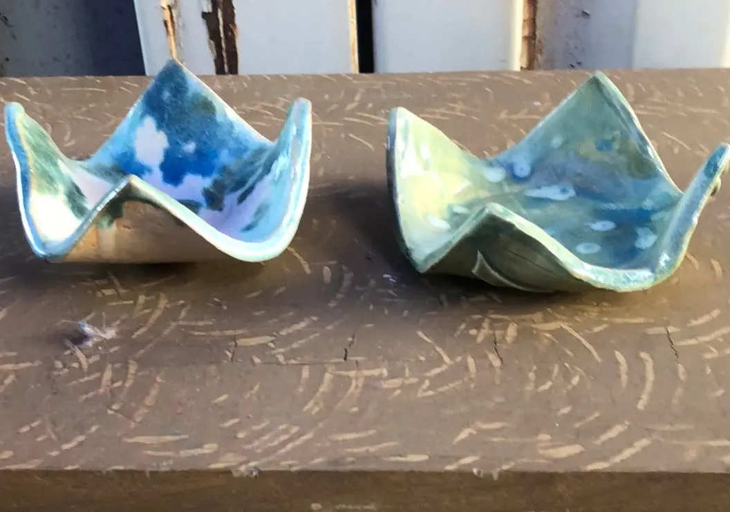 Pair Of Glazed Leaf Dishes 1