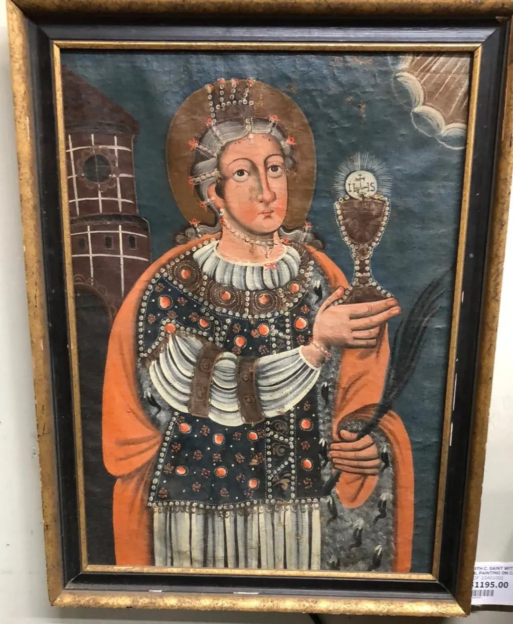 19Th Century Saint With Chalice Oil Painting On Canvas 1