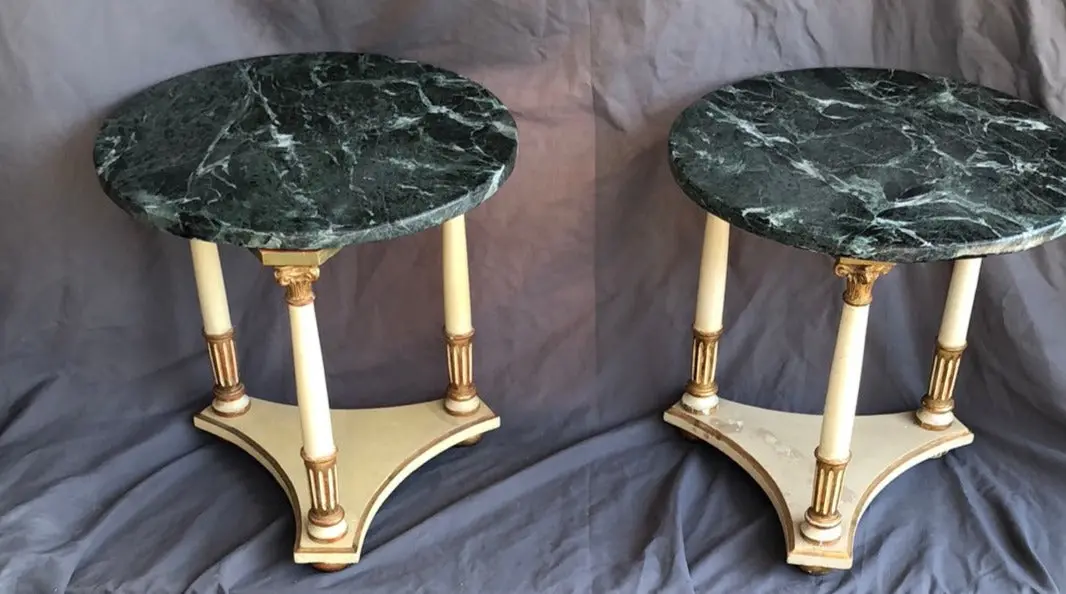 Pair Of Small Marble Top Taborets 1