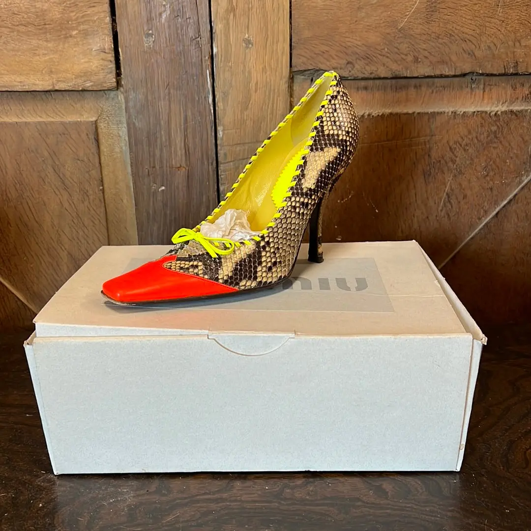 Miu Miu Snake With Neon Orange And Yellow Pumps In Box 1
