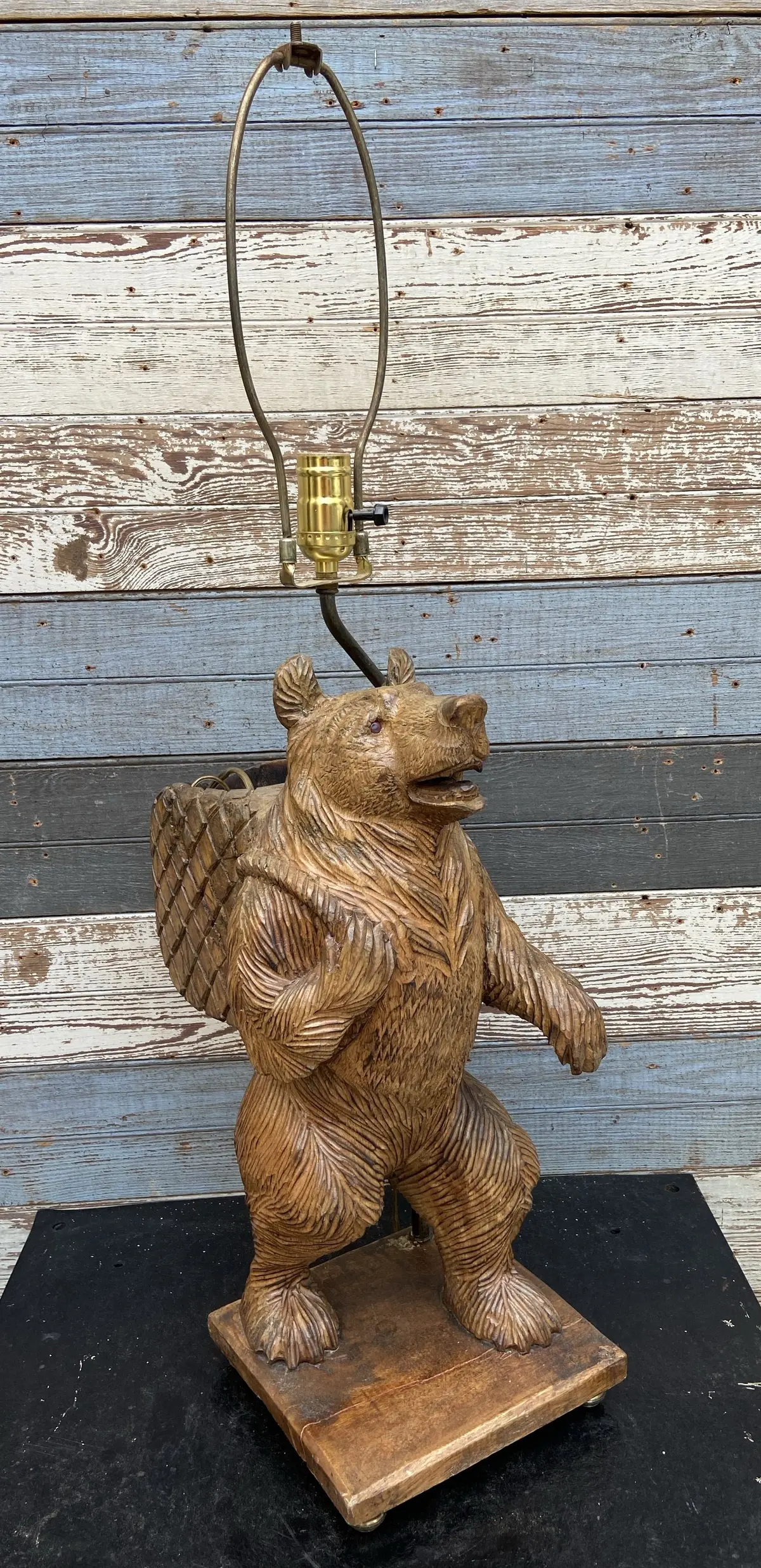 Carved Wood Black Forest Style Bear Lamp 1