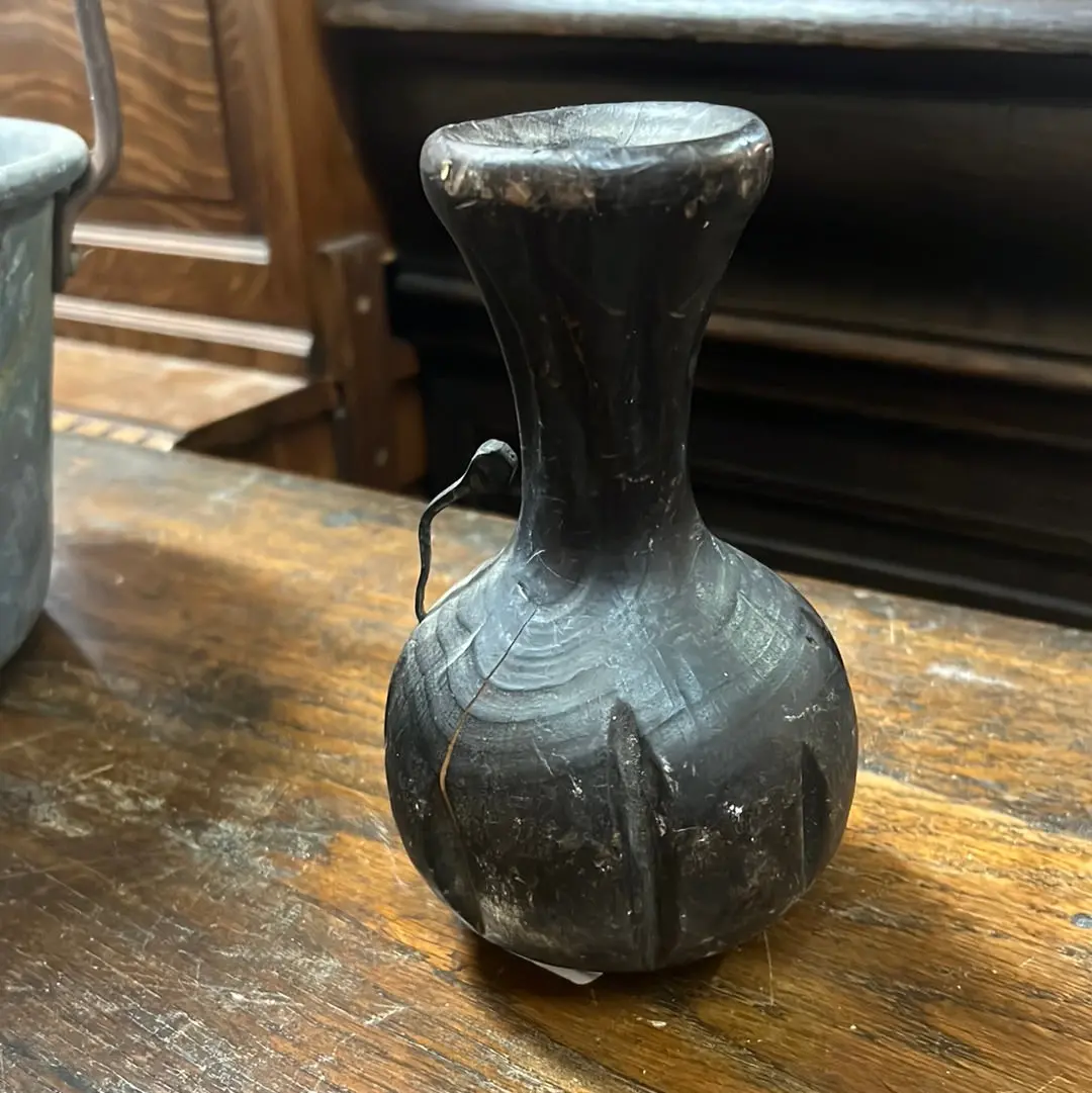 Small Black Wooden Vase With Handle - As Is 1