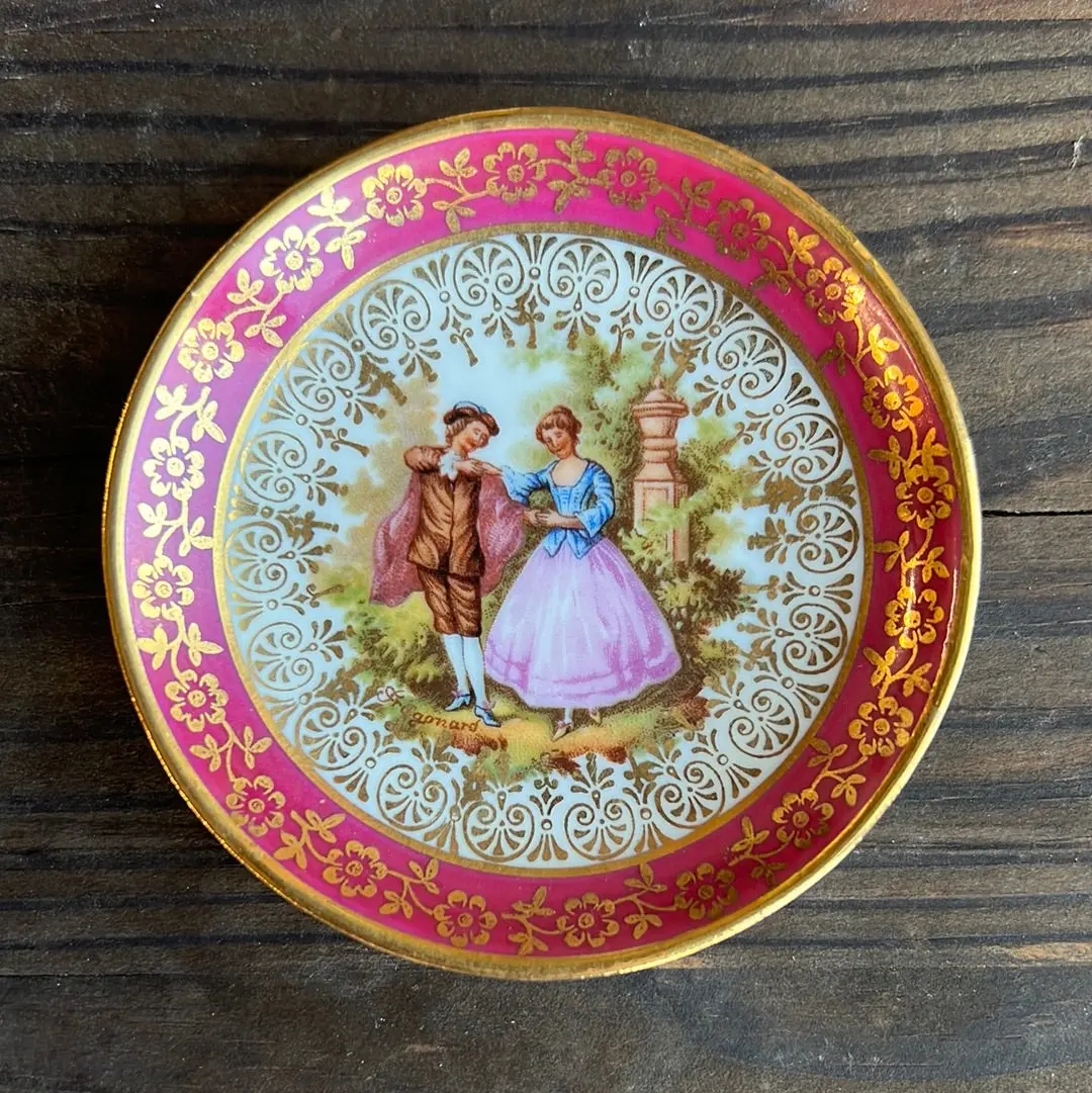 Tiny Pink Rimmed Limoges Plate 1