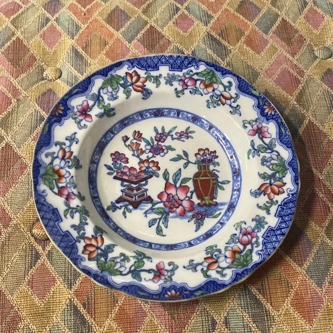 Poona Polychrome Staffordshire Asian Floral Transferware Bowl 1
