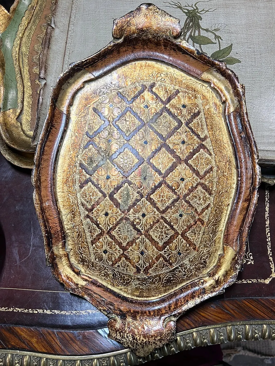 Small  Gold And Orangeflorentine Tray 1