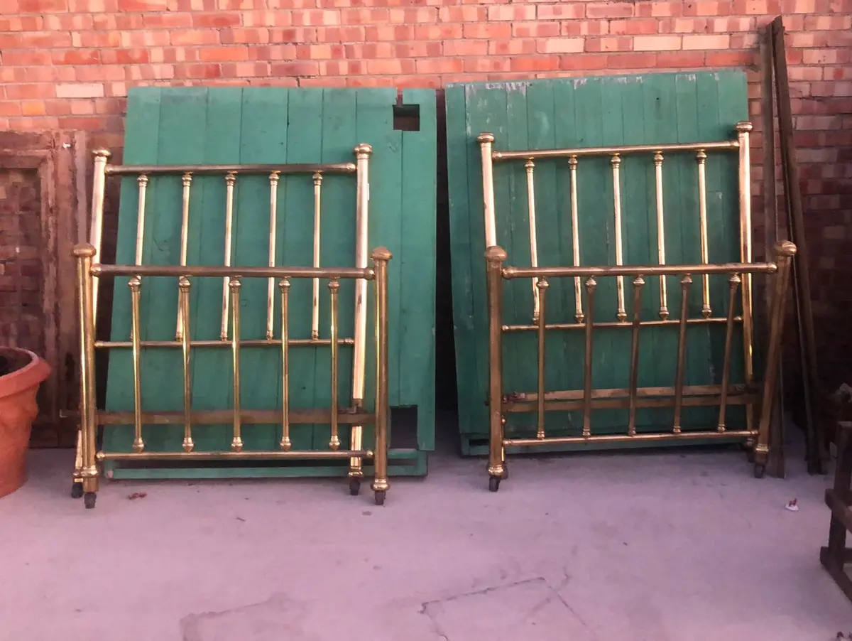 Pair Of Highback Brass Twin Beds 1