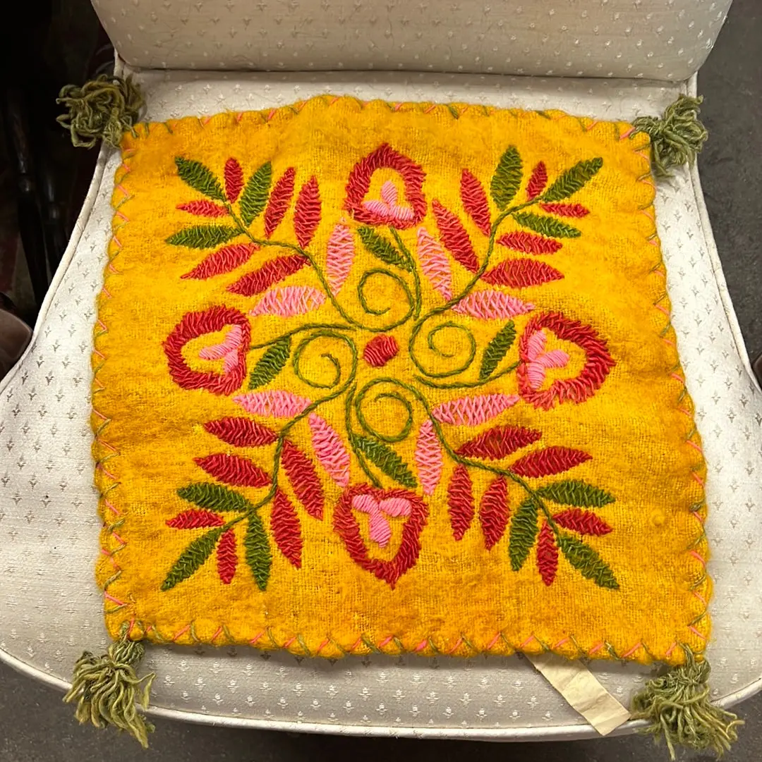 Yellow Wool Embroidered Pillow Cover From Equador 1