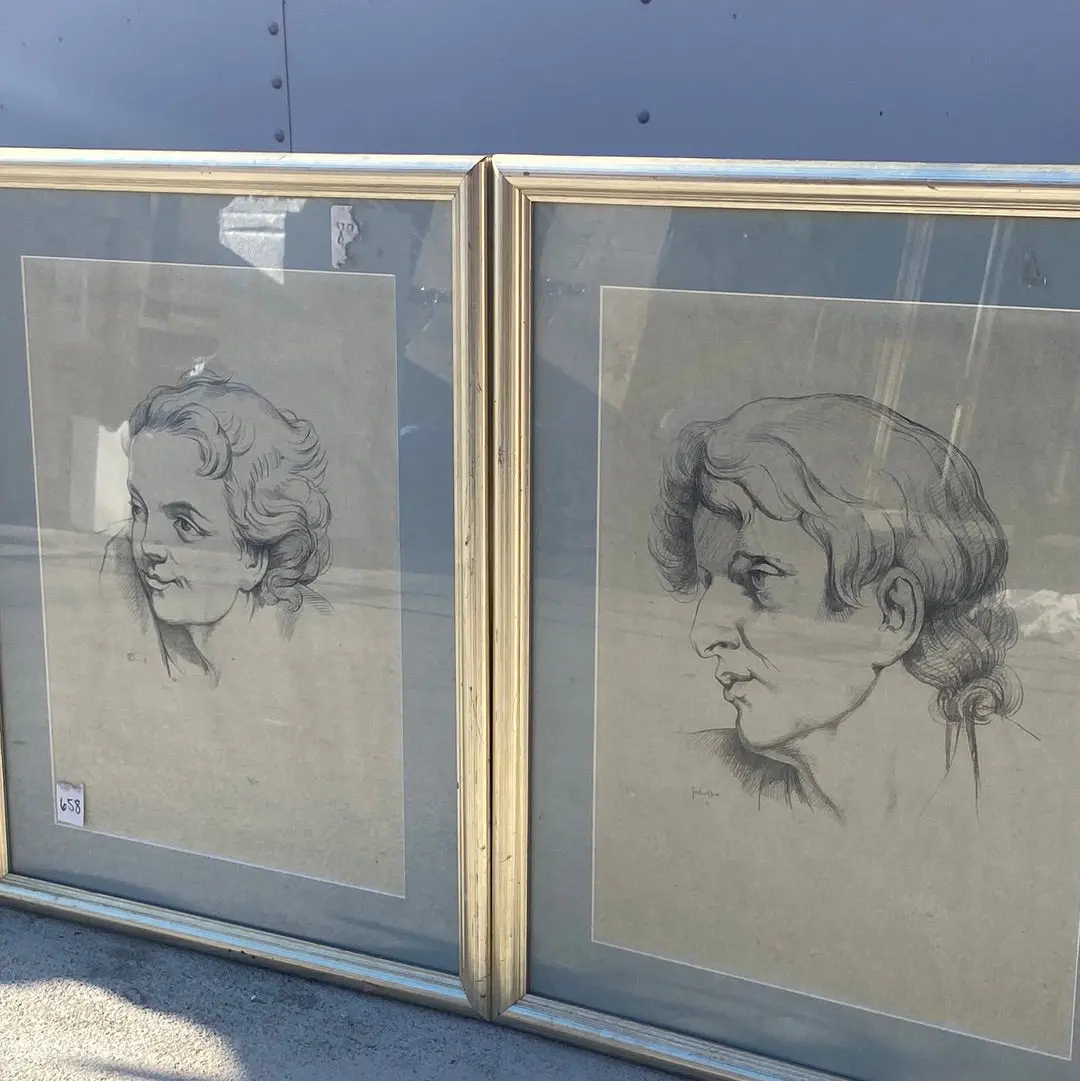 Pair Of Portrait Prints In Silver Frames 1