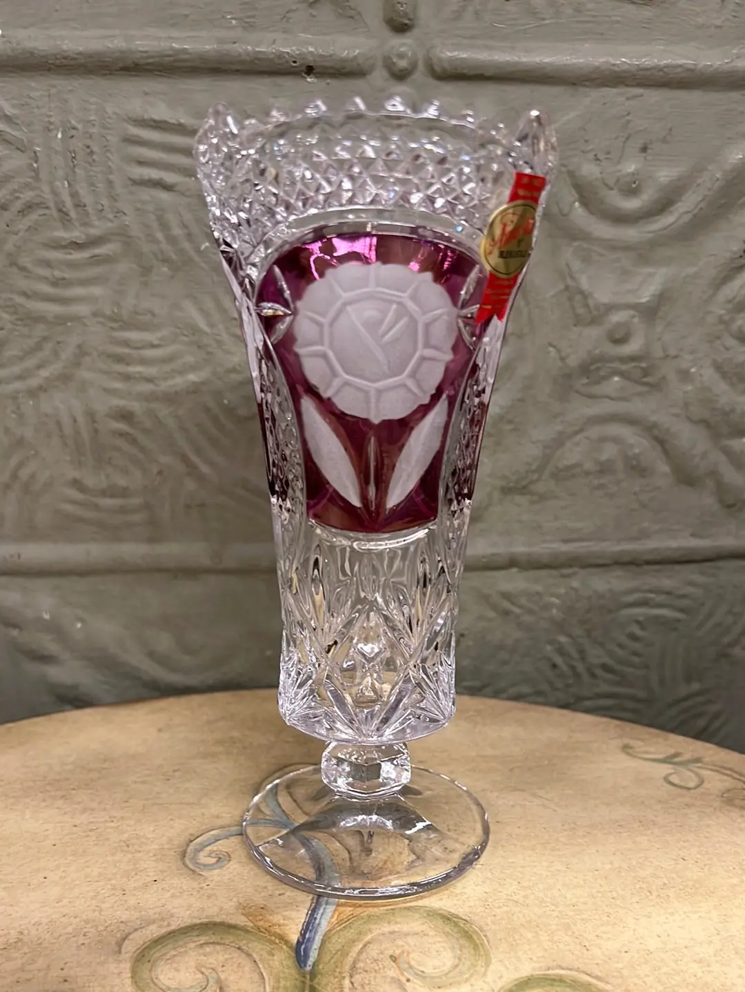 Small Cranberry Flash Crystal Vase 1