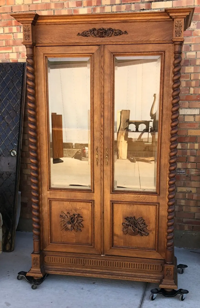 Green Man Louis Xiii Beveled Glass Oak Bookcase 1