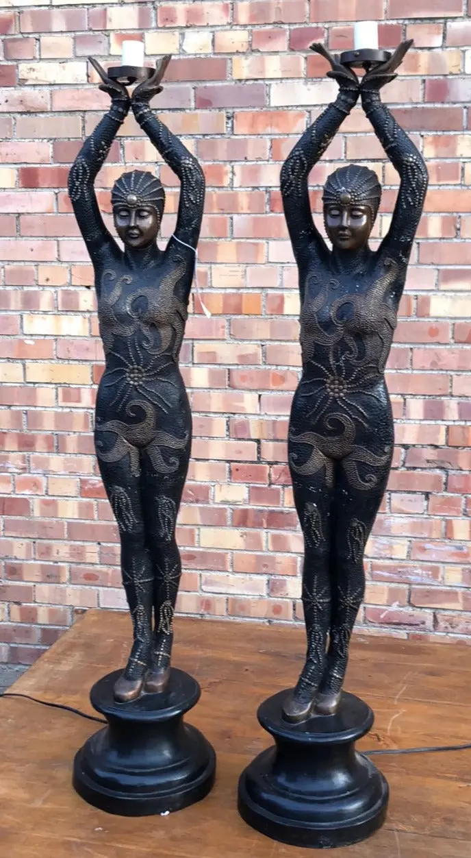 Pair Of Cast Bronze Figural Lamps 1
