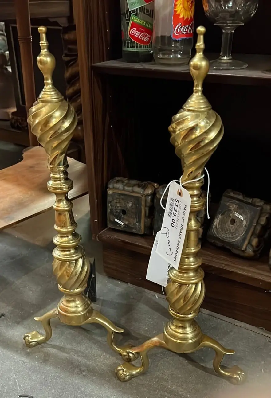 Pair Of  Brass Andirons 1