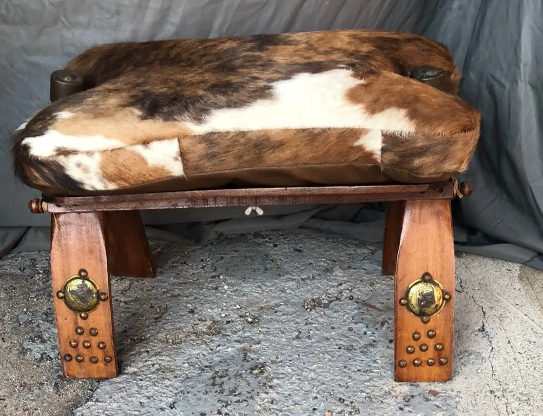 Camel Stool With Hide Upholstery 1