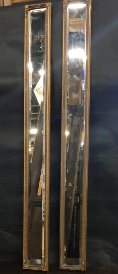 Pair Of Skinny Beveled Mirrors 1
