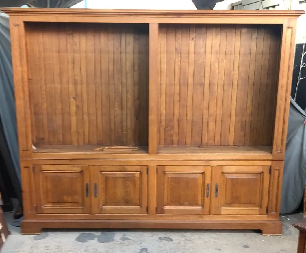 Wide Oak Open Bookcase With 4 Lower Doors 1